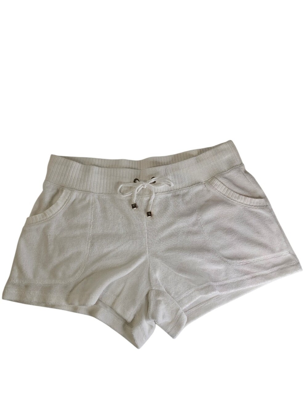 White Terry Knit Drawstring Women’s Shorts, Sz Medium